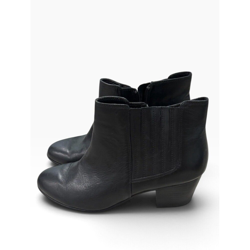 Clarks Maypearl Ramie Side Zip Block Heels Leather Ankle Booties Black Size 10